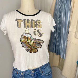 Sequin Bananas Knit Graphic Tee